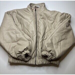 Vintage Havana Women's Beige Quilted Puffer Crop Faux Leather Zip Jacket Size M